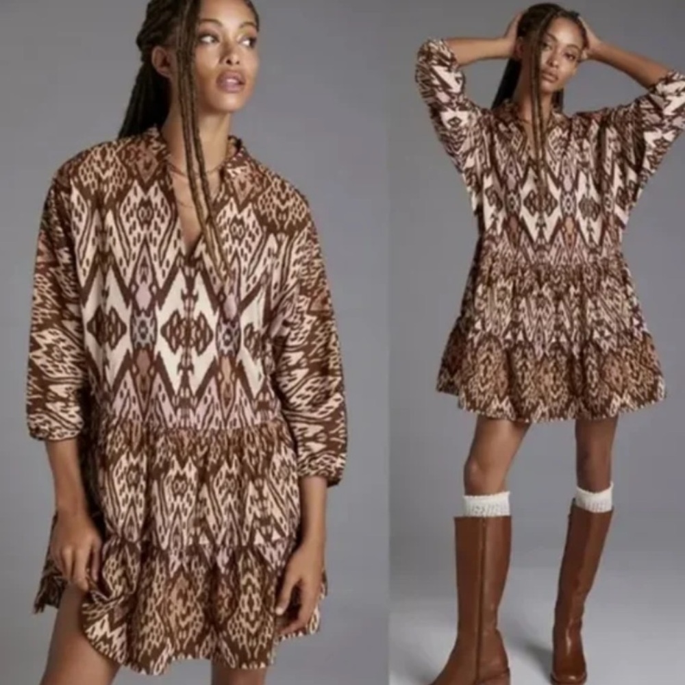 New! Anthropologie Conditions Apply ikat long sleeve mini Dress 35169